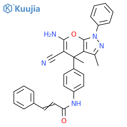 2-Propenamide,N-[4-(6-amino-5-cyano-1,4-dihydro-3,4-dimethyl-1-phenylpyrano[2,3-c]pyrazol-4-yl)phenyl]-3-phenyl- structure