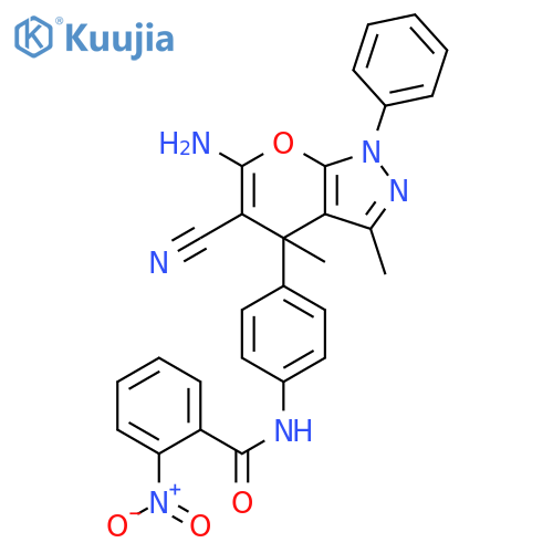 Benzamide,N-[4-(6-amino-5-cyano-1,4-dihydro-3,4-dimethyl-1-phenylpyrano[2,3-c]pyrazol-4-yl)phenyl]-2-nitro- structure