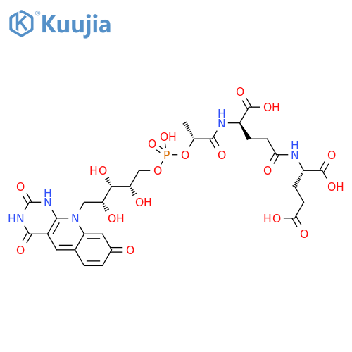 L-Glutamic acid,N-[(2S)-1-oxo-2-(phosphonooxy)propyl]-L-g-glutamyl-, (1&reg;5)-ester with1-deoxy-1-(3,4-dihydro-8-hydroxy-2,4-dioxopyrimido[4,5-b]quinolin-10(2H)-yl)-D-ribitol structure