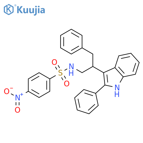 Benzenesulfonamide,4-nitro-N-[3-phenyl-2-(2-phenyl-1H-indol-3-yl)propyl]- structure
