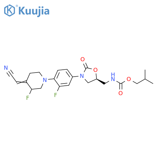 Carbamic acid,[[(5S)-3-[4-[4-(cyanomethylene)-3-fluoro-1-piperidinyl]-3-fluorophenyl]-2-oxo-5-oxazolidinyl]methyl]-, 2-methylpropyl ester structure
