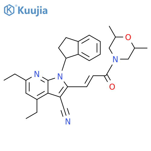 Morpholine,4-[(2E)-3-[3-cyano-1-(2,3-dihydro-1H-inden-1-yl)-4,6-diethyl-1H-pyrrolo[2,3-b]pyridin-2-yl]-1-oxo-2-propenyl]-2,6-dimethyl- structure
