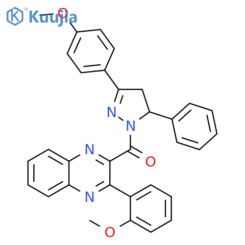 1H-Pyrazole,4,5-dihydro-3-(4-methoxyphenyl)-1-[[3-(2-methoxyphenyl)-2-quinoxalinyl]carbonyl]-5-phenyl- structure