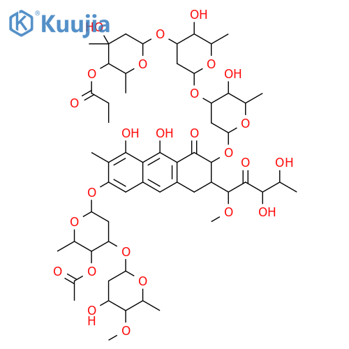 D-threo-2-Pentulose,1-C-[(2S,3S)-7-[[4-O-acetyl-2,6-dideoxy-3-O-(2,6-dideoxy-4-O-methyl-a-D-lyxo-hexopyranosyl)-b-D-lyxo-hexopyranosyl]oxy]-3-[[O-2,6-dideoxy-3-C-methyl-4-O-(1-oxopropyl)-a-L-arabino-hexopyranosyl(1&reg;3)-O-2,6-dideoxy-b-D-arabino-hexopyranosyl-(1&reg;3)-2,6-dideoxy-b-D-arabino-hexopyranosyl]oxy]-1,2,3,4-tetrahydro-5,10-dihydroxy-6-methyl-4-oxo-2-anthracenyl]-5-deoxy-1-O-methyl-,(1S)- (9CI) structure