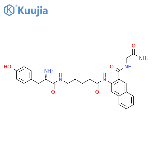 2-Naphthalenecarboxamide,3-[[5-[[(2S)-2-amino-3-(4-hydroxyphenyl)-1-oxopropyl]amino]-1-oxopentyl]amino]-N-(2-amino-2-oxoethyl)- structure