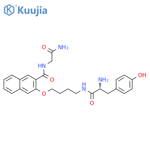 2-Naphthalenecarboxamide,3-[4-[[(2R)-2-amino-3-(4-hydroxyphenyl)-1-oxopropyl]amino]butoxy]-N-(2-amino-2-oxoethyl)- structure