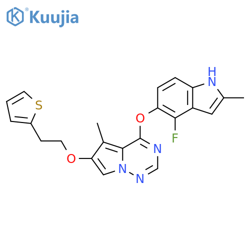 Pyrrolo[2,1-f][1,2,4]triazine, 4-[(4-fluoro-2-methyl-1H-indol-5-yl)oxy]-5-methyl-6-[2-(2-thienyl)ethoxy]- structure