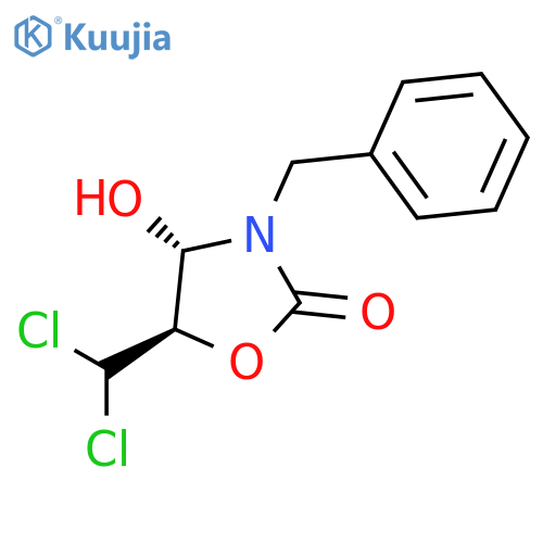 2-OXAZOLIDINONE, 5-(DICHLOROMETHYL)-4-HYDROXY-3-(PHENYLMETHYL)-, TRANS- structure