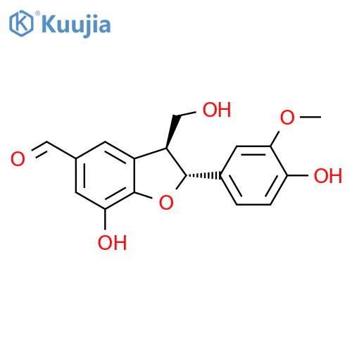 5-Benzofurancarboxaldehyde, 2,3-dihydro-7-hydroxy-2-(4-hydroxy-3-methoxyphenyl)-3-(hydroxymethyl)-, (2R,3S)- structure