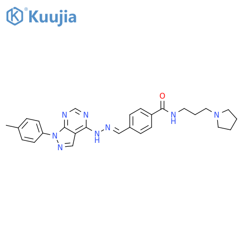 Benzamide,4-[(E)-[[1-(4-methylphenyl)-1H-pyrazolo[3,4-d]pyrimidin-4-yl]hydrazono]methyl]-N-[3-(1-pyrrolidinyl)propyl]- structure