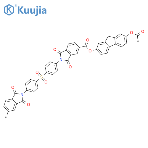 Poly[(1,3-dihydro-1,3-dioxo-2H-isoindole-5,2-diyl)-1,4-phenylenesulfonyl-1,4-phenylene(1,3-dihydro-1,3-dioxo-2H-isoindole-2,5-diyl)carbonyloxy-9H-fluorene-2,7-diyloxycarbonyl] structure