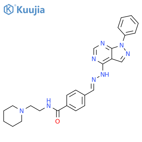Benzamide,4-[(E)-[(1-phenyl-1H-pyrazolo[3,4-d]pyrimidin-4-yl)hydrazono]methyl]-N-[2-(1-piperidinyl)ethyl]- structure
