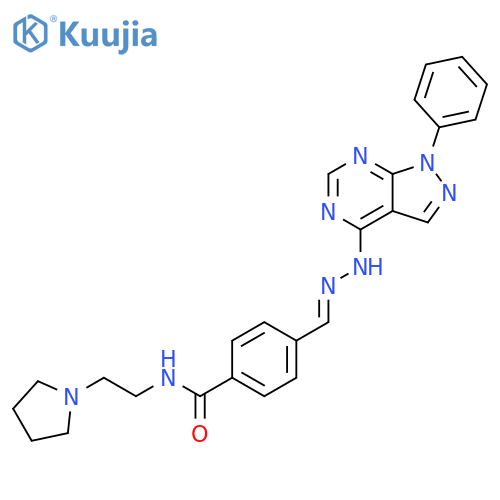 Benzamide,4-[(E)-[(1-phenyl-1H-pyrazolo[3,4-d]pyrimidin-4-yl)hydrazono]methyl]-N-[2-(1-pyrrolidinyl)ethyl]- structure