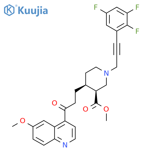 (3R,4R)-Methyl 4-(3-(6-methoxyquinolin-4-yl)-3-oxopropyl)-1-(3-(2,3,5-trifluorophenyl)prop-2-ynyl)piperidine-3-carboxylate structure