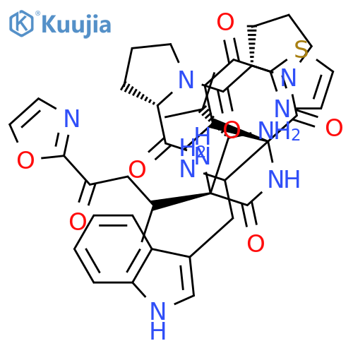 CYCLO[2-[1-AMINO-2-(1H-INDOL-3-YL)ETHYL]-4-THIAZOLECARBONYL-L-VALYL-L-PROLYL-L-PROLYL-2-[(1S)-1-AMINO-2-METHYLPROPYL]-4-OXAZOLECARBONYL-L-VALYL] structure