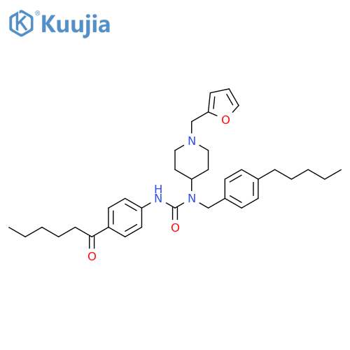 Urea,N-[1-(2-furanylmethyl)-4-piperidinyl]-N'-[4-(1-oxohexyl)phenyl]-N-[(4-pentylphenyl)methyl]- structure