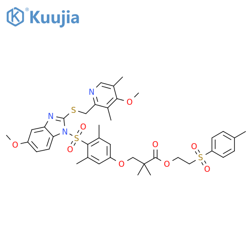 Propanoic acid, 3-[4-[[5-methoxy-2-[[(4-methoxy-3,5-dimethyl-2-pyridinyl)methyl]thio]-1H-benzimidazol-1-yl]sulfonyl]-3,5-dimethylphenoxy]-2,2-dimethyl-, 2-[(4-methylphenyl)sulfonyl]ethyl ester structure