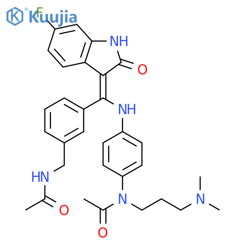 Acetamide,N-[4-[[(Z)-[3-[(acetylamino)methyl]phenyl](6-fluoro-1,2-dihydro-2-oxo-3H-indol-3-ylidene)methyl]amino]phenyl]-N-[3-(dimethylamino)propyl]- structure