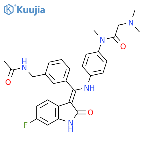 Acetamide,N-[4-[[(Z)-[3-[(acetylamino)methyl]phenyl](6-fluoro-1,2-dihydro-2-oxo-3H-indol-3-ylidene)methyl]amino]phenyl]-2-(dimethylamino)-N-methyl- structure