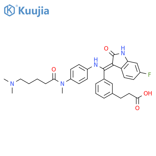 Benzenepropanoic acid,3-[(Z)-[[4-[[5-(dimethylamino)-1-oxopentyl]methylamino]phenyl]amino](6-fluoro-1,2-dihydro-2-oxo-3H-indol-3-ylidene)methyl]- structure
