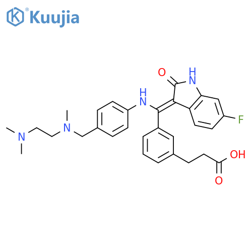 Benzenepropanoic acid,3-[(Z)-[[4-[[[2-(dimethylamino)ethyl]methylamino]methyl]phenyl]amino](6-fluoro-1,2-dihydro-2-oxo-3H-indol-3-ylidene)methyl]- structure