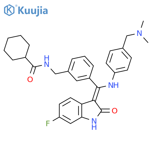 Cyclohexanecarboxamide,N-[[3-[(Z)-[[4-[(dimethylamino)methyl]phenyl]amino](6-fluoro-1,2-dihydro-2-oxo-3H-indol-3-ylidene)methyl]phenyl]methyl]- structure