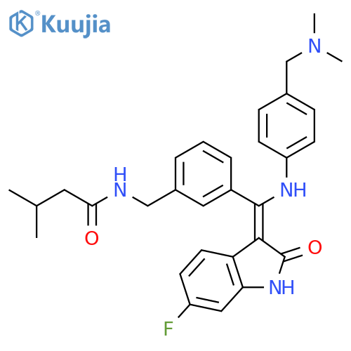 Butanamide,N-[[3-[(Z)-[[4-[(dimethylamino)methyl]phenyl]amino](6-fluoro-1,2-dihydro-2-oxo-3H-indol-3-ylidene)methyl]phenyl]methyl]-3-methyl- structure