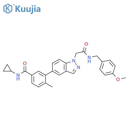 1H-Indazole-1-acetamide,5-[5-[(cyclopropylamino)carbonyl]-2-methylphenyl]-N-[(4-methoxyphenyl)methyl]- structure