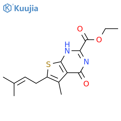 THIENO[2,3-D]PYRIMIDINE-2-CARBOXYLIC ACID, 1,4-DIHYDRO-5-METHYL-6-(3-METHYL-2-BUTENYL)-4-OXO-, ETHYL ESTER structure