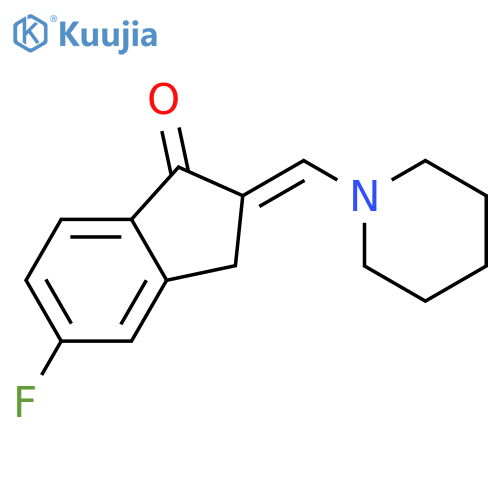 (2E)-5-fluoro-2-(piperidin-1-ylmethylidene)-2,3-dihydro-1H-inden-1-one structure