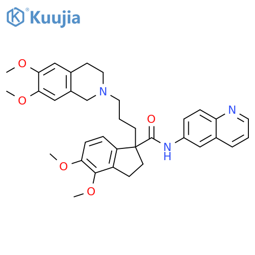 1H-Indene-1-carboxamide,1-[3-(3,4-dihydro-6,7-dimethoxy-2(1H)-isoquinolinyl)propyl]-2,3-dihydro-4,5-dimethoxy-N-6-quinolinyl- structure