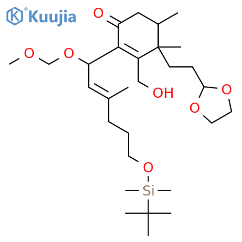 2-Cyclohexen-1-one, 2-[(2E)-6-[[(1,1-dimethylethyl)dimethylsilyl]oxy]-1-(methoxymethoxy)-3-methyl-2-hexen-1-yl]-4-[2-(1,3-dioxolan-2-yl)ethyl]-3-(hydroxymethyl)-4,5-dimethyl-, (4R,5S)-rel- structure