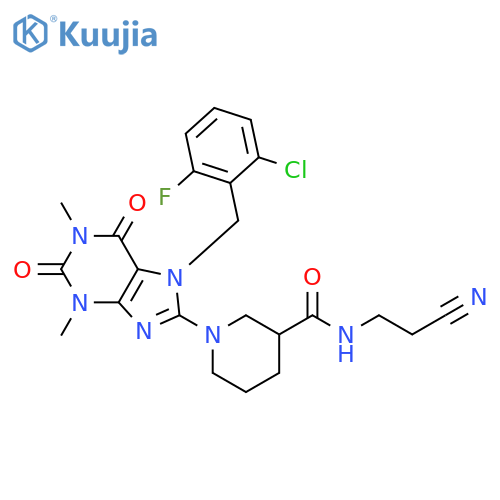 3-Piperidinecarboxamide,1-[7-[(2-chloro-6-fluorophenyl)methyl]-2,3,6,7-tetrahydro-1,3-dimethyl-2,6-dioxo-1H-purin-8-yl]-N-(2-cyanoethyl)- structure