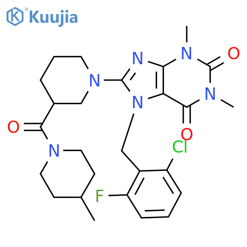 Piperidine,1-[[1-[7-[(2-chloro-6-fluorophenyl)methyl]-2,3,6,7-tetrahydro-1,3-dimethyl-2,6-dioxo-1H-purin-8-yl]-3-piperidinyl]carbonyl]-4-methyl- structure
