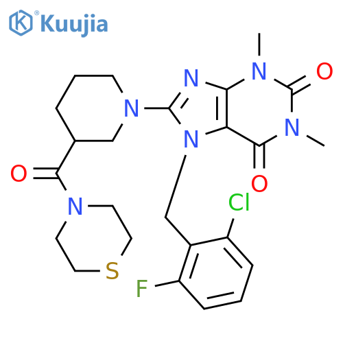 Thiomorpholine,4-[[1-[7-[(2-chloro-6-fluorophenyl)methyl]-2,3,6,7-tetrahydro-1,3-dimethyl-2,6-dioxo-1H-purin-8-yl]-3-piperidinyl]carbonyl]- structure