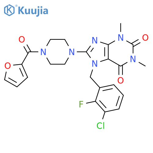 Piperazine,1-[7-[(3-chloro-2-fluorophenyl)methyl]-2,3,6,7-tetrahydro-1,3-dimethyl-2,6-dioxo-1H-purin-8-yl]-4-(2-furanylcarbonyl)- structure