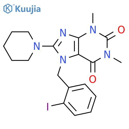 1H-Purine-2,6-dione,3,7-dihydro-7-[(2-iodophenyl)methyl]-1,3-dimethyl-8-(1-piperidinyl)- structure