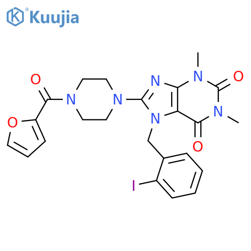 Piperazine,1-(2-furanylcarbonyl)-4-[2,3,6,7-tetrahydro-7-[(2-iodophenyl)methyl]-1,3-dimethyl-2,6-dioxo-1H-purin-8-yl]- structure