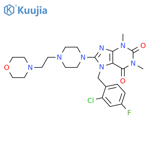 1H-Purine-2,6-dione,7-[(2-chloro-4-fluorophenyl)methyl]-3,7-dihydro-1,3-dimethyl-8-[4-[2-(4-morpholinyl)ethyl]-1-piperazinyl]- structure