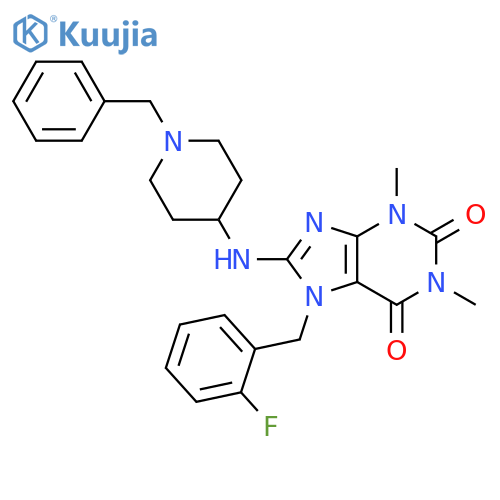1H-Purine-2,6-dione,7-[(2-fluorophenyl)methyl]-3,7-dihydro-1,3-dimethyl-8-[[1-(phenylmethyl)-4-piperidinyl]amino]- structure