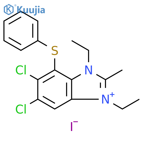 1H-Benzimidazolium, 5,6-dichloro-1,3-diethyl-2-methyl-4-(phenylthio)-, iodide (1:1) structure