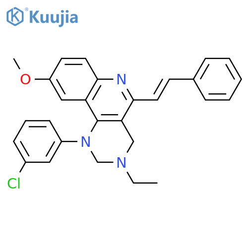 Pyrimido[5,4-c]quinoline,1-(3-chlorophenyl)-3-ethyl-1,2,3,4-tetrahydro-9-methoxy-5-(2-phenylethenyl)- structure