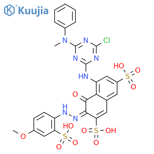 (3E)-5-({4-chloro-6-[methyl(phenyl)amino]-1,3,5-triazin-2-yl}amino)-3-[(4-methoxy-2-sulfophenyl)hydrazono]-4-oxo-3,4-dihydronaphthalene-2,7-disulfonic acid structure