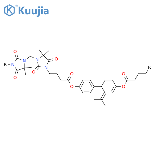 POLY[(4,4-DIMETHYL-2,5-DIOXO-1,3-IMIDAZOLIDINEDIYL)METHYLENE(5,5-DIMETHYL-2,4-DIOXO-1,3-IMIDAZOLIDINEDIYL)(4-OXO-1,4-BUTANEDIYL)OXY-1,4-PHENYLENE(1-METHYLETHYLIDENE)-1,4-PHENYLENEOXY(1-OXO-1,4-BUTANEDIYL)] structure