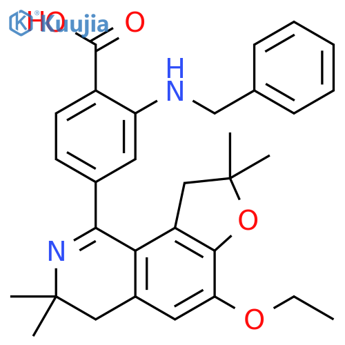 Benzoic acid,4-(6-ethoxy-3,4,8,9-tetrahydro-3,3,8,8-tetramethylfuro[2,3-h]isoquinolin-1-yl)-2-[(phenylmethyl)amino]- structure