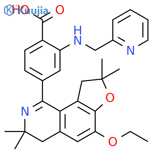 Benzoic acid,4-(6-ethoxy-3,4,8,9-tetrahydro-3,3,8,8-tetramethylfuro[2,3-h]isoquinolin-1-yl)-2-[(2-pyridinylmethyl)amino]- structure