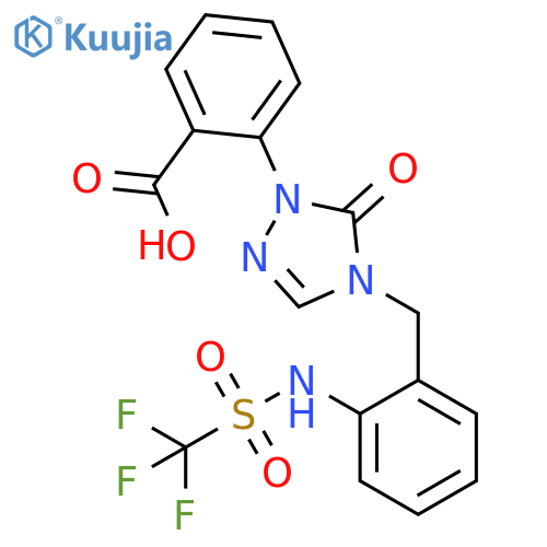 Benzoic acid,2-[4,5-dihydro-5-oxo-4-[[2-[[(trifluoromethyl)sulfonyl]amino]phenyl]methyl]-1H-1,2,4-triazol-1-yl]- structure