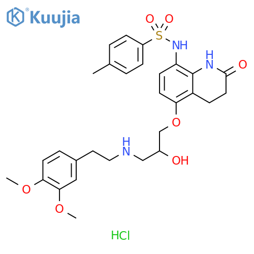 Benzenesulfonamide, N-[5-[3-[[2-(3,4-dimethoxyphenyl)ethyl]amino]-2-hydroxypropoxy]-1,2,3,4-tetrahydro-2-oxo-8-quinolinyl]-4-methyl-, hydrochloride (1:1) structure