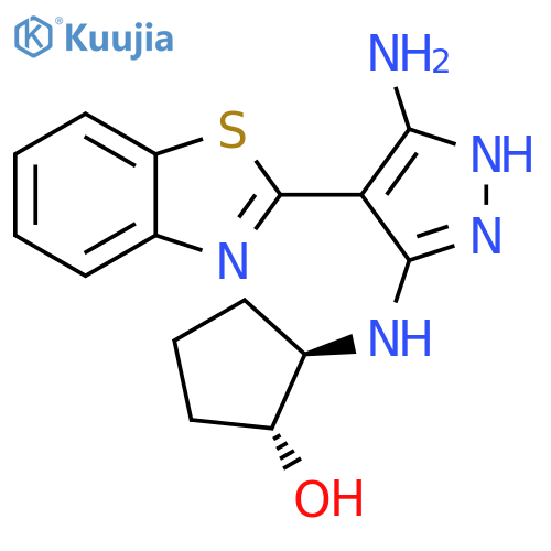 Cyclopentanol,2-[[5-amino-4-(2-benzothiazolyl)-1H-pyrazol-3-yl]amino]-, (1R,2R)-rel- structure