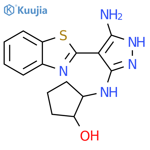 Cyclopentanol, 2-[[5-amino-4-(2-benzothiazolyl)-1H-pyrazol-3-yl]amino]- structure
